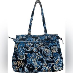 Vera Bradley Windsor Navy Paisley & Plaid Print Small Tote Shoulder Handbag